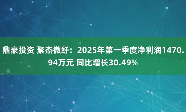 鼎豪投资 聚杰微纤：2025年第一季度净利润1470.94万元 同比增长30.49%