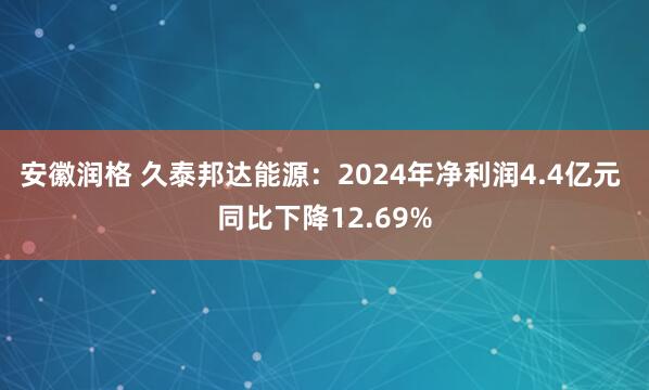安徽润格 久泰邦达能源：2024年净利润4.4亿元 同比下降12.69%