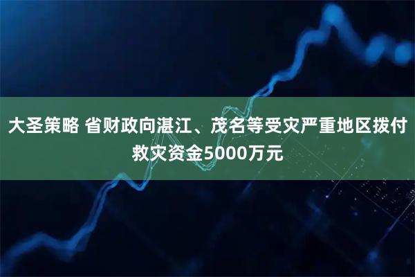 大圣策略 省财政向湛江、茂名等受灾严重地区拨付救灾资金5000万元
